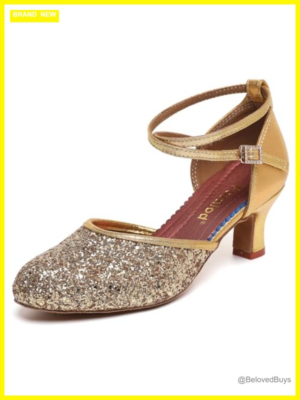 Character Dance Shoes for Women Ballroom Salsa Low Heel Ankle Strap Pump
